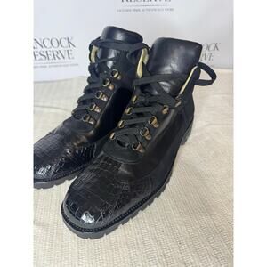 Studio Belvedere Crocodile-Embossed Leather Hiker Boots